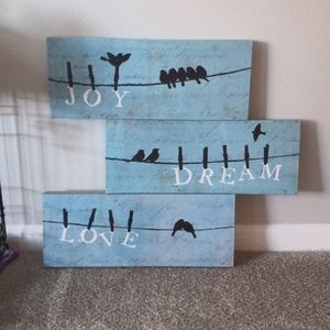 Set of 3 "Birds on a Wire" graphic prints all 7.5 × 19.5 gallery wrapped canvas